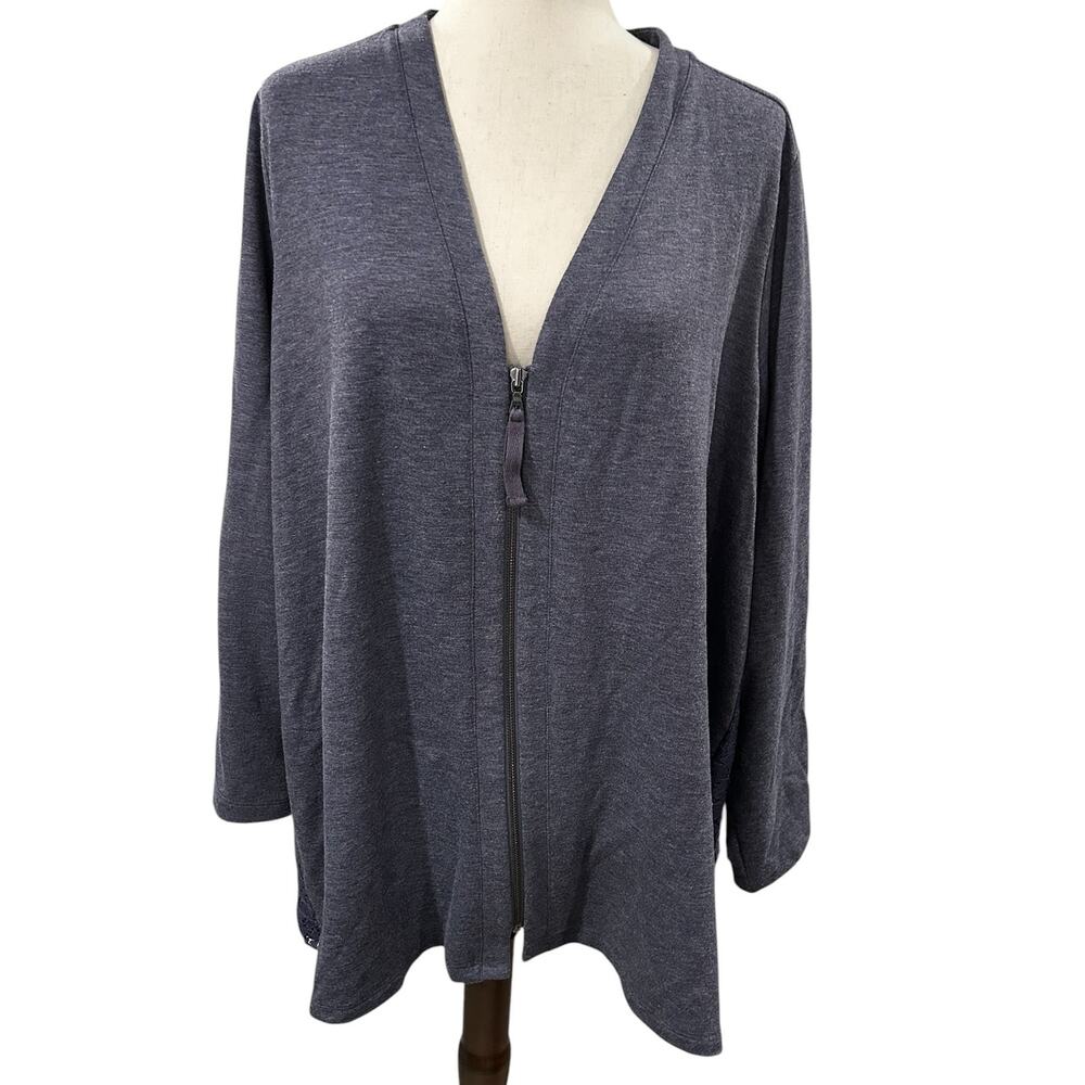 LOGO Lounge Blue Zip Front Swing Jacket Cardigan Lace Back Soft Stretch 2X EUC